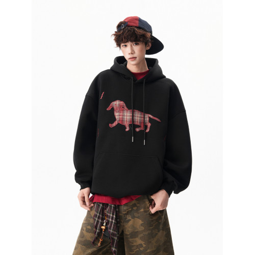 美式小狗貼布刺綉連帽衛衣男秋季新款寬松休閒上衣設計感情侶外套 美式小狗貼布刺綉連帽衛衣男秋季新款寬松休閒上衣設計感情侶外套