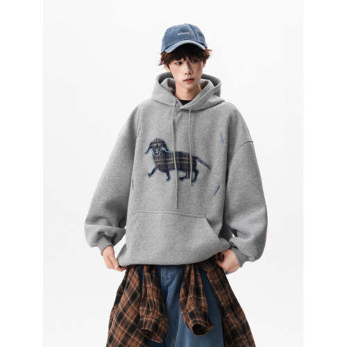 美式小狗貼布刺綉連帽衛衣男秋季新款寬松休閒上衣設計感情侶外套 美式小狗貼布刺綉連帽衛衣男秋季新款寬松休閒上衣設計感情侶外套