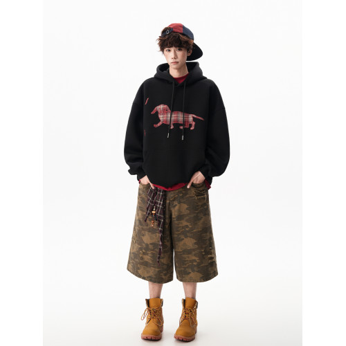 美式小狗貼布刺綉連帽衛衣男秋季新款寬松休閒上衣設計感情侶外套 美式小狗貼布刺綉連帽衛衣男秋季新款寬松休閒上衣設計感情侶外套