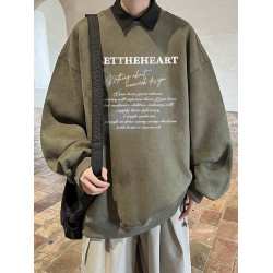 美式麂皮絨圓領衛衣男秋季潮流痞帥寬松青少年上衣服潮牌2025新款