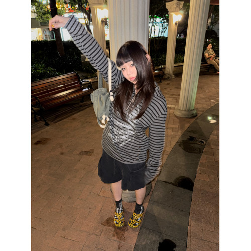 DETW 25AW*原創小衆暗黑標語條紋拉鍊修身短款開衫連帽外套男女 DETW 25AW*原創小衆暗黑標語條紋拉鍊修身短款開衫連帽外套男女