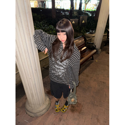 DETW 25AW*原創小衆暗黑標語條紋拉鍊修身短款開衫連帽外套男女 DETW 25AW*原創小衆暗黑標語條紋拉鍊修身短款開衫連帽外套男女