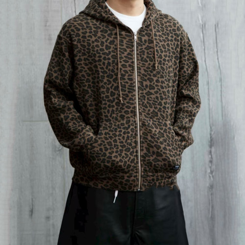 】自主天花版2025早春美式豹紋連帽寬松拉鍊衛衣外套男女款潮