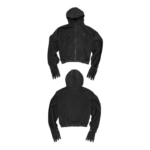 WANNA LAB 25FW拳擊手套刺綉鉚釘水洗做舊連帽衫衛衣boxy合體版型