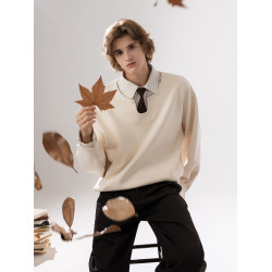 CHOR 原創美式復古假兩件襯衫領長袖衛衣男秋冬季上衣簡約高級感