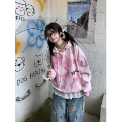 GTGA卡通印花撞色落肩袖連帽衛衣男女秋季新款亞萌感甜酷百搭外套