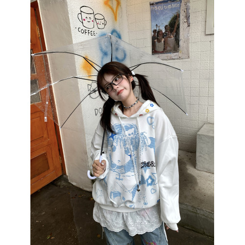 GTGA卡通印花撞色落肩袖連帽衛衣男女秋季新款亞萌感甜酷百搭外套 GTGA卡通印花撞色落肩袖連帽衛衣男女秋季新款亞萌感甜酷百搭外套