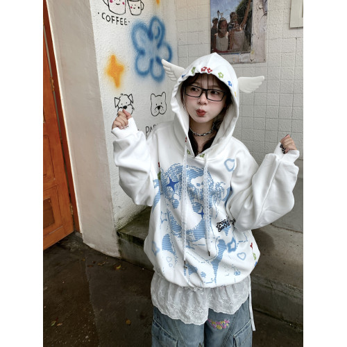 GTGA卡通印花撞色落肩袖連帽衛衣男女秋季新款亞萌感甜酷百搭外套 GTGA卡通印花撞色落肩袖連帽衛衣男女秋季新款亞萌感甜酷百搭外套