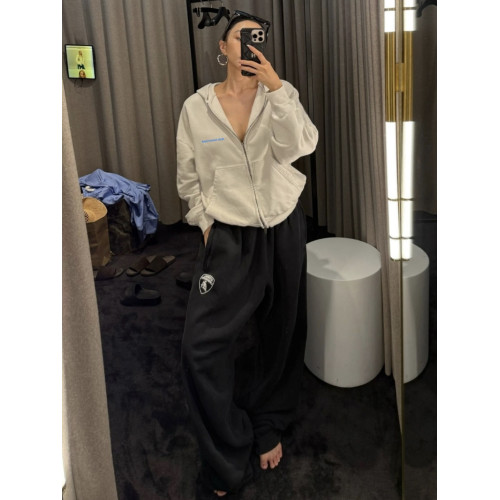 BMC 水洗做舊白刺綉拉鍊衛衣短寬破壞連帽帽衫外套邊伯賢同款