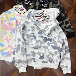 秋冬迷彩鯊魚刺綉雙帽衛衣男女情侶連帽拉鍊開衫寬松上衣夾克外套