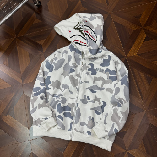 秋冬迷彩鯊魚刺綉雙帽衛衣男女情侶連帽拉鍊開衫寬松上衣夾克外套 秋冬迷彩鯊魚刺綉雙帽衛衣男女情侶連帽拉鍊開衫寬松上衣夾克外套