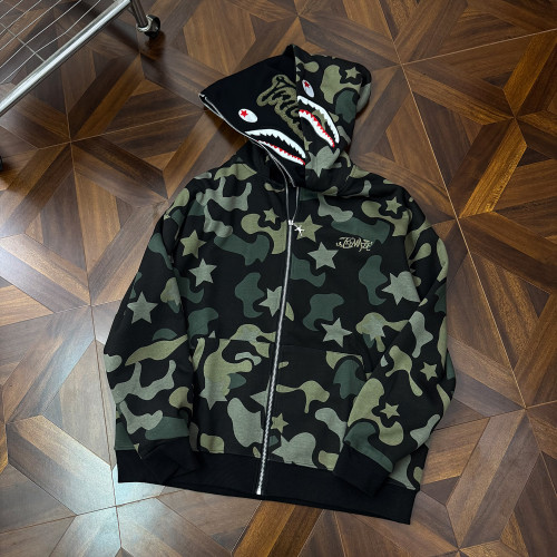 秋冬迷彩鯊魚刺綉雙帽衛衣男女情侶連帽拉鍊開衫寬松上衣夾克外套 秋冬迷彩鯊魚刺綉雙帽衛衣男女情侶連帽拉鍊開衫寬松上衣夾克外套
