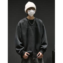 廓形圓領衛衣男冬季加絨美式休閒男裝衣服秋冬款寬松長袖t恤男生