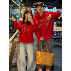 秋冬重磅黑色連帽斜肩不一樣情侶裝英文釘珠重工大碼韓版休閒衛衣