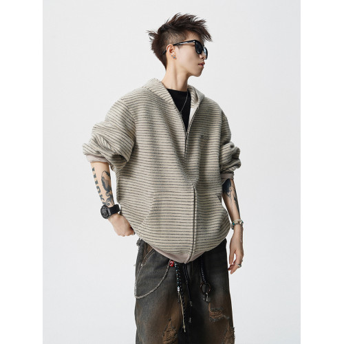 復古老錢風條紋開衫衛衣男秋休閒慵懶風連帽外套美式運動情侶夾克 復古老錢風條紋開衫衛衣男秋休閒慵懶風連帽外套美式運動情侶夾克