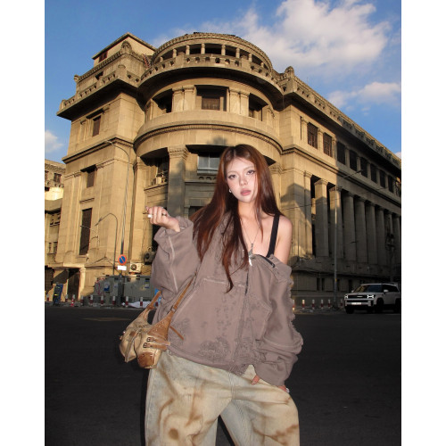 Latui Atelier大破壞拉鍊廓形做舊連帽衫衛衣樸彩英Rose同款外套 Latui Atelier大破壞拉鍊廓形做舊連帽衫衛衣樸彩英Rose同款外套