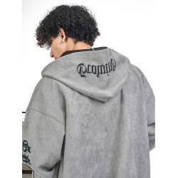 MT99【美式cleanfit麂皮刺綉外套】時尚連帽拉鍊情侶衛衣男女同款