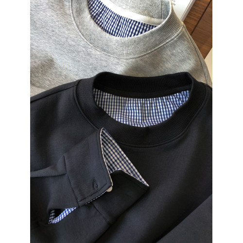 米蘭專櫃高級感襯衫式格紋拼接圓領衛衣男士秋季新款休閒長袖上衣 米蘭專櫃高級感襯衫式格紋拼接圓領衛衣男士秋季新款休閒長袖上衣