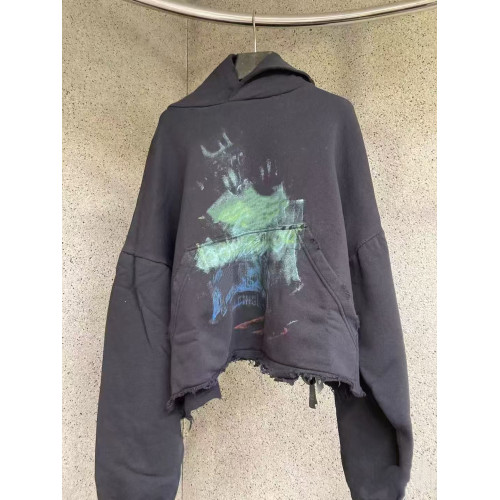 頂配版】25ss巴黎風前後面塗鴉白墨直噴下擺破壞做舊高街情侶衛衣 頂配版】25ss巴黎風前後面塗鴉白墨直噴下擺破壞做舊高街情侶衛衣