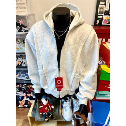 白灰色美式boxy開衫衛衣男款秋季短寬cleanfit重磅高克重連帽外套