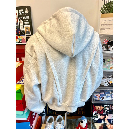 白灰色美式boxy開衫衛衣男款秋季短寬cleanfit重磅高克重連帽外套 白灰色美式boxy開衫衛衣男款秋季短寬cleanfit重磅高克重連帽外套