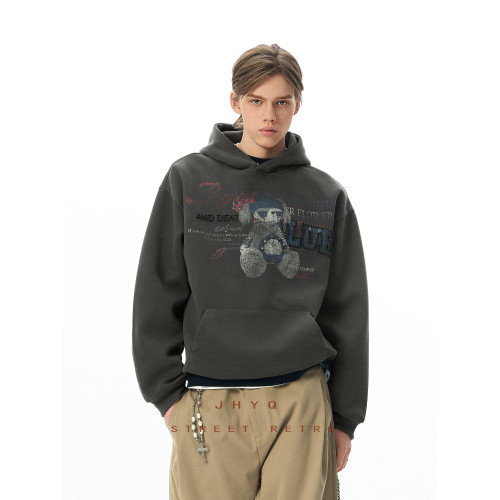 JHYQ2025秋冬美式復古400G重磅小熊釘珠印花連帽衛衣男寬松情侶衫 JHYQ2025秋冬美式復古400G重磅小熊釘珠印花連帽衛衣男寬松情侶衫