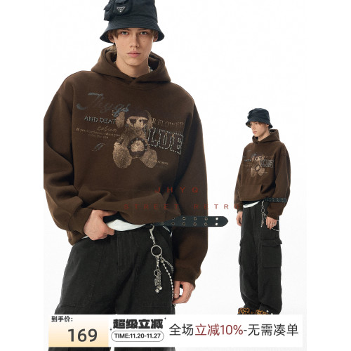 JHYQ2025秋冬美式復古400G重磅小熊釘珠印花連帽衛衣男寬松情侶衫 JHYQ2025秋冬美式復古400G重磅小熊釘珠印花連帽衛衣男寬松情侶衫