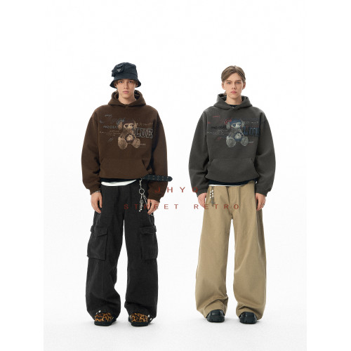 JHYQ2025秋冬美式復古400G重磅小熊釘珠印花連帽衛衣男寬松情侶衫 JHYQ2025秋冬美式復古400G重磅小熊釘珠印花連帽衛衣男寬松情侶衫