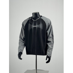 美式潮牌設計感印花圓領衛衣男撞色條紋拼接百搭外套休閒寬松上衣