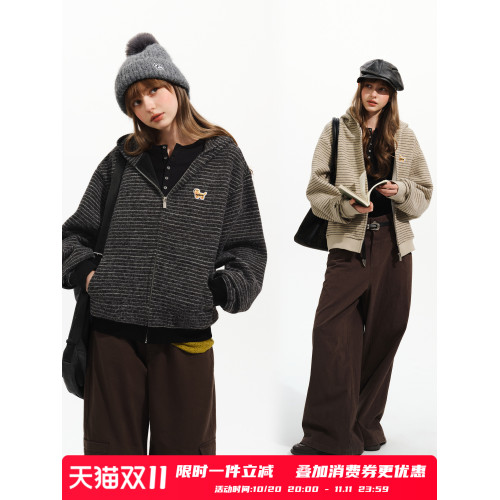 PSO Brand男裝女裝針織刺綉小狗條紋連帽開衫重磅衛衣秋冬季外套 PSO Brand男裝女裝針織刺綉小狗條紋連帽開衫重磅衛衣秋冬季外套