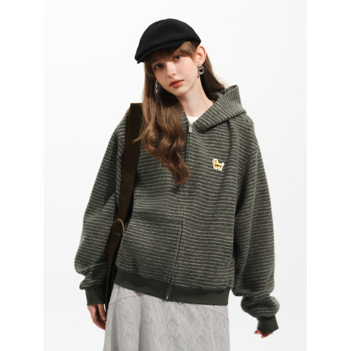 PSO Brand男裝女裝針織刺綉小狗條紋連帽開衫重磅衛衣秋冬季外套 PSO Brand男裝女裝針織刺綉小狗條紋連帽開衫重磅衛衣秋冬季外套