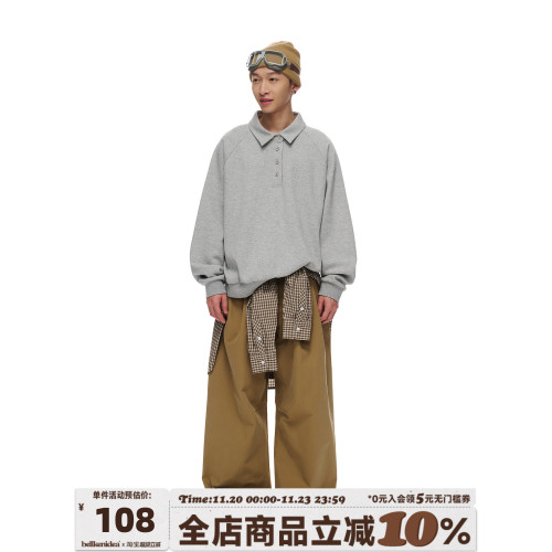 BELLKENIDEA 翻領POLO珠地衛衣復古寬松休閒通勤中性風上衣男女 BELLKENIDEA 翻領POLO珠地衛衣復古寬松休閒通勤中性風上衣男女