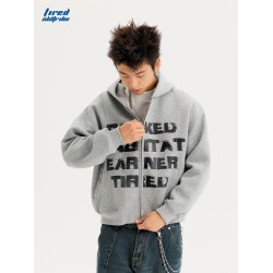 TIRED美式開衫衛衣情侶款cleanfit短版連帽長袖寬松休閒外套上衣