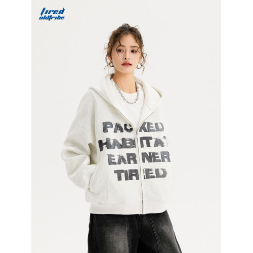 TIRED美式開衫衛衣情侶款cleanfit短版連帽長袖寬松休閒外套上衣 TIRED美式開衫衛衣情侶款cleanfit短版連帽長袖寬松休閒外套上衣