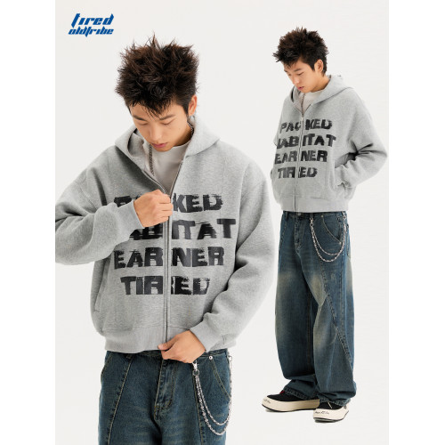 TIRED美式開衫衛衣情侶款cleanfit短版連帽長袖寬松休閒外套上衣 TIRED美式開衫衛衣情侶款cleanfit短版連帽長袖寬松休閒外套上衣