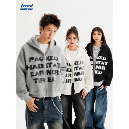 TIRED美式開衫衛衣情侶款cleanfit短版連帽長袖寬松休閒外套上衣 TIRED美式開衫衛衣情侶款cleanfit短版連帽長袖寬松休閒外套上衣