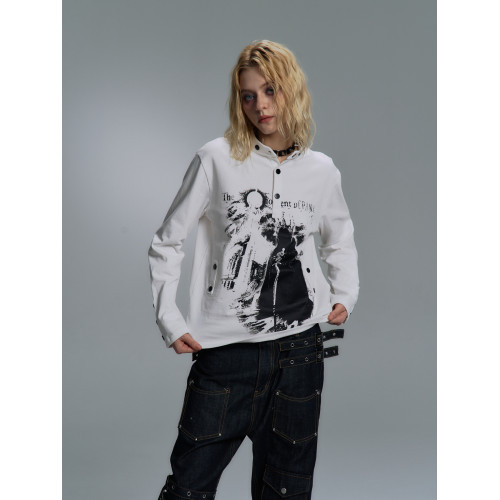 PAIKI「賽勒斯前奏」'魔王'古堡印花休閒風亨利領V領長袖T衛衣男 PAIKI「賽勒斯前奏」'魔王'古堡印花休閒風亨利領V領長袖T衛衣男