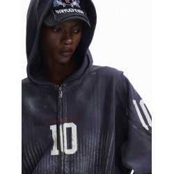 PEOPLESENSE 噴馬騮數字印花做舊連帽衛衣男女寬松拉鍊開衫潮外套