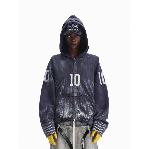 PEOPLESENSE 噴馬騮數字印花做舊連帽衛衣男女寬松拉鍊開衫潮外套 PEOPLESENSE 噴馬騮數字印花做舊連帽衛衣男女寬松拉鍊開衫潮外套