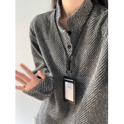 灰色斜條紋亨利領衛衣男秋季重磅小香風polo衫t恤美式內搭打底衫