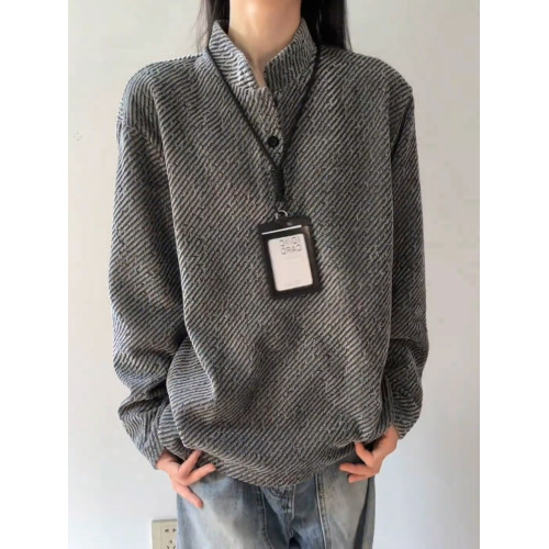 灰色斜條紋亨利領衛衣男秋季重磅小香風polo衫t恤美式內搭打底衫 灰色斜條紋亨利領衛衣男秋季重磅小香風polo衫t恤美式內搭打底衫