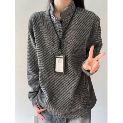 灰色斜條紋亨利領衛衣男秋季重磅小香風polo衫t恤美式內搭打底衫 灰色斜條紋亨利領衛衣男秋季重磅小香風polo衫t恤美式內搭打底衫