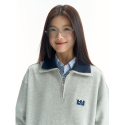 TGWALL「時遇」雙層翻領復古POLO領拉鍊撞色刺綉寬松套頭情侶衛衣