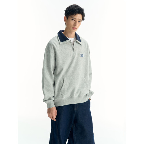 TGWALL「時遇」雙層翻領復古POLO領拉鍊撞色刺綉寬松套頭情侶衛衣 TGWALL「時遇」雙層翻領復古POLO領拉鍊撞色刺綉寬松套頭情侶衛衣