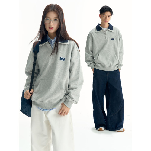 TGWALL「時遇」雙層翻領復古POLO領拉鍊撞色刺綉寬松套頭情侶衛衣 TGWALL「時遇」雙層翻領復古POLO領拉鍊撞色刺綉寬松套頭情侶衛衣