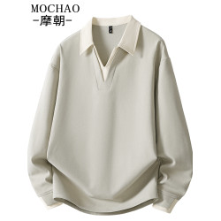 摩朝大碼衛衣男春秋季新款寬松顯瘦假兩件長袖上衣休閒百搭打底衫