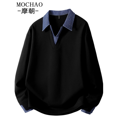 摩朝大碼衛衣男春秋季新款寬松顯瘦假兩件長袖上衣休閒百搭打底衫 摩朝大碼衛衣男春秋季新款寬松顯瘦假兩件長袖上衣休閒百搭打底衫