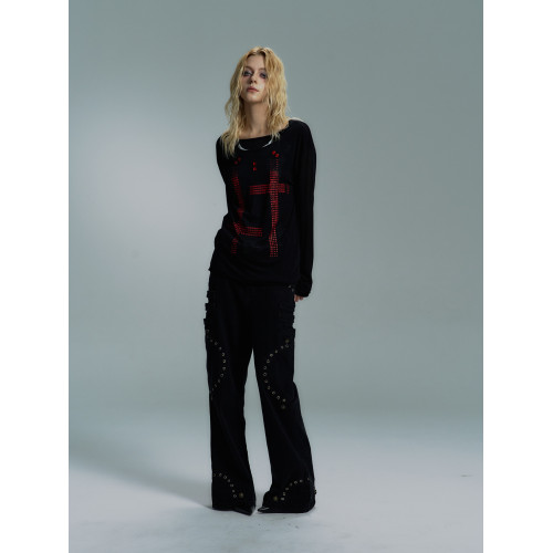 PAIKI「勝利女神號角」紅寶石盾牌十字架假兩件圓領衛衣男女秋冬 PAIKI「勝利女神號角」紅寶石盾牌十字架假兩件圓領衛衣男女秋冬