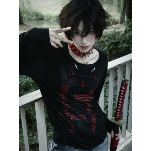 PAIKI「勝利女神號角」紅寶石盾牌十字架假兩件圓領衛衣男女秋冬 PAIKI「勝利女神號角」紅寶石盾牌十字架假兩件圓領衛衣男女秋冬