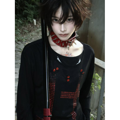 PAIKI「勝利女神號角」紅寶石盾牌十字架假兩件圓領衛衣男女秋冬 PAIKI「勝利女神號角」紅寶石盾牌十字架假兩件圓領衛衣男女秋冬